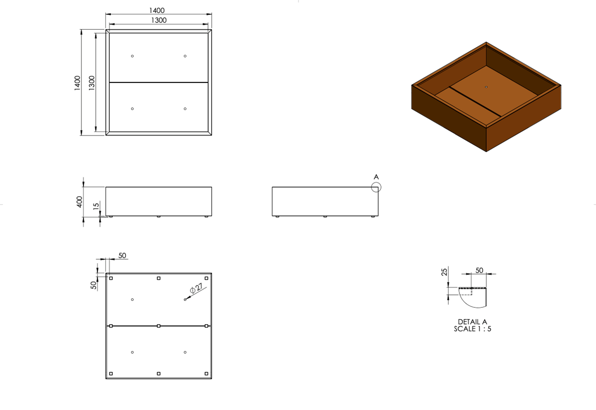 Plantekasse Rusty Cortenstål 140x140x40 - Bilde 6