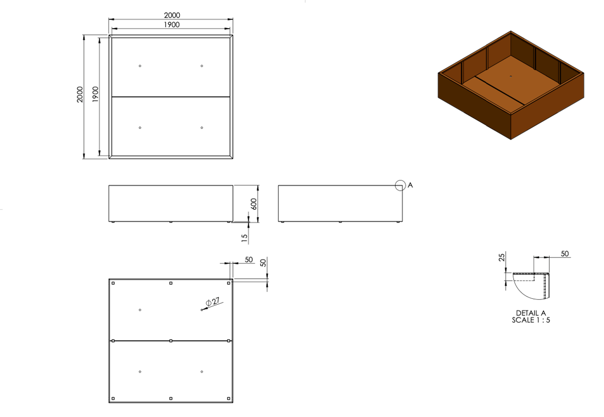 Plantekasse Rusty Cortenstål 200x200x60 - Bilde 6